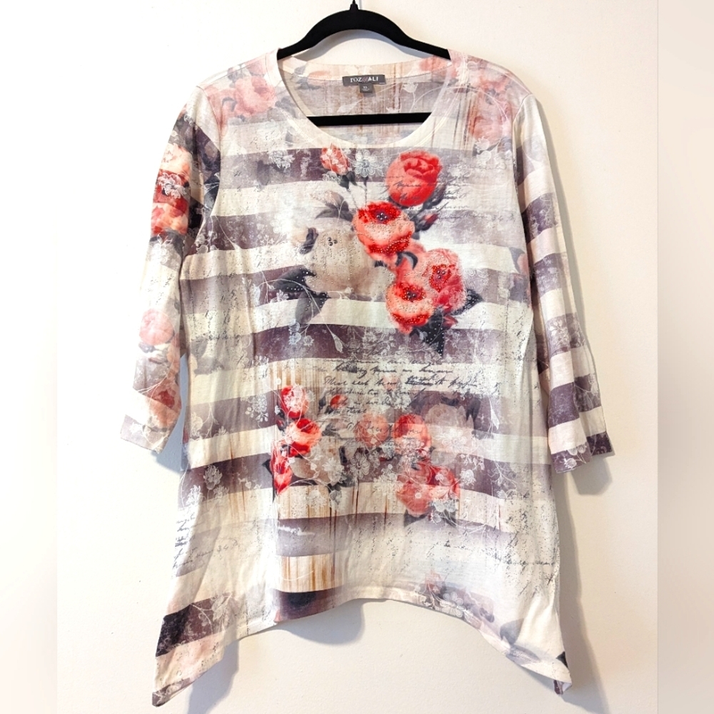 Cream and Red Floral Top